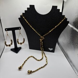 Sparkling Faceted Beads Hand Knotted/Lariat Style Necklace and Earrings Set